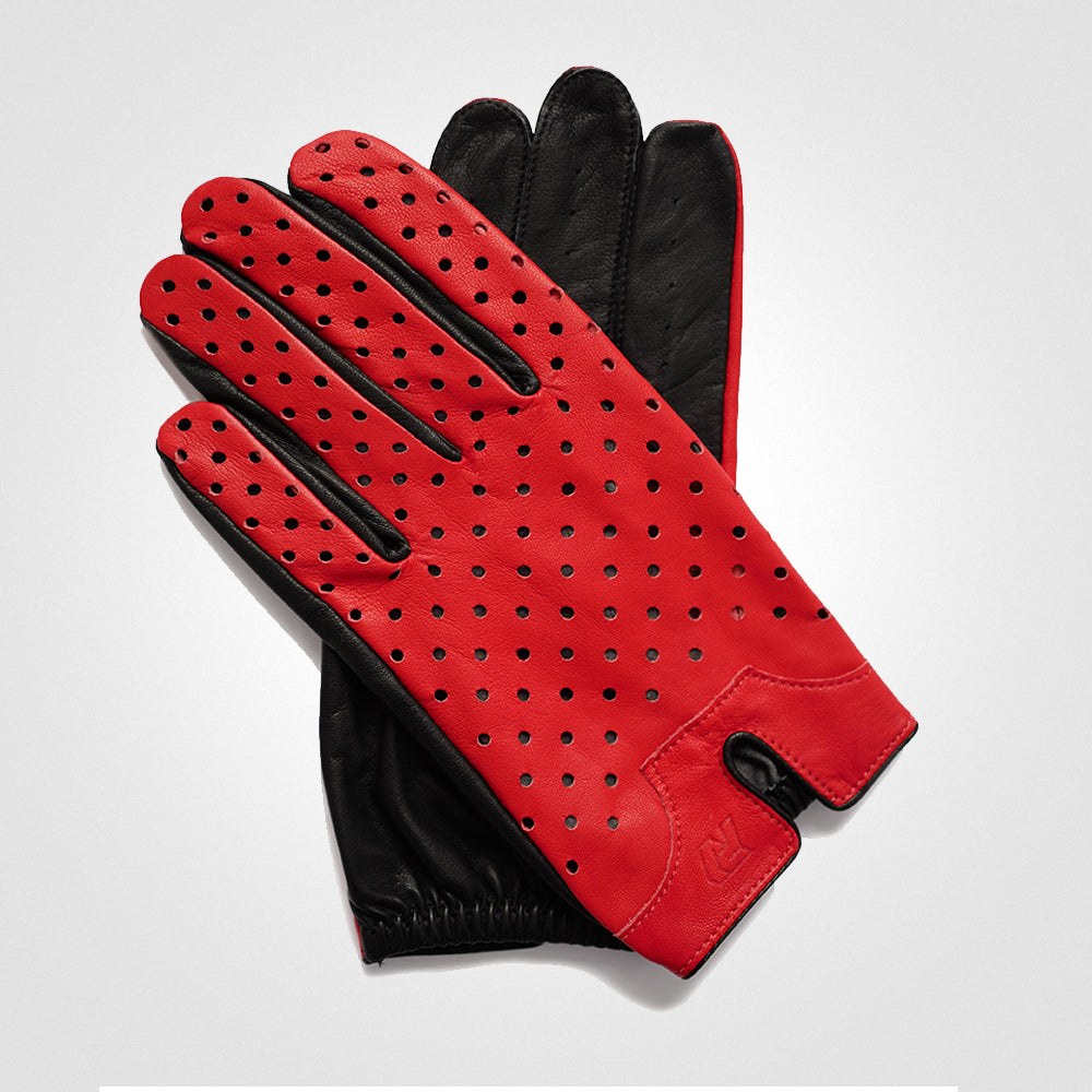 driver handschuhe perforated leather driving gloves Rosso/Black / Extra Large